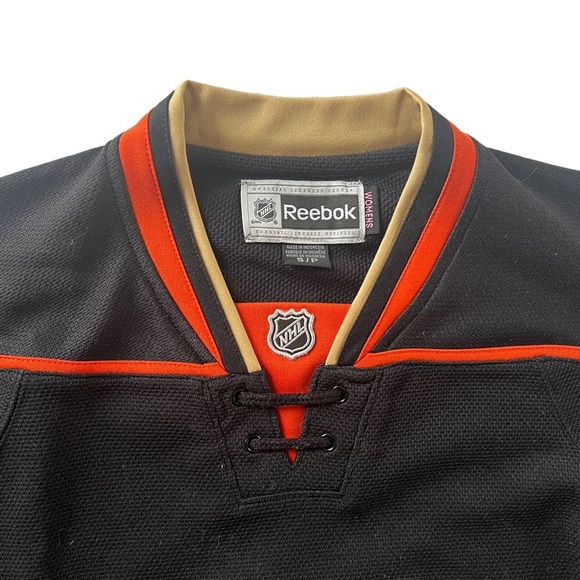 ANAHEIM DUCKS / REEBOK BLACK/ORANGE/GOLD WOMEN’S AUTHENTIC JERSEY SIZE SMALL - Picture 2 of 10